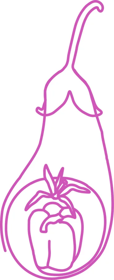 The Salsalat mark: an illustrated eggplant, tomato and pepper