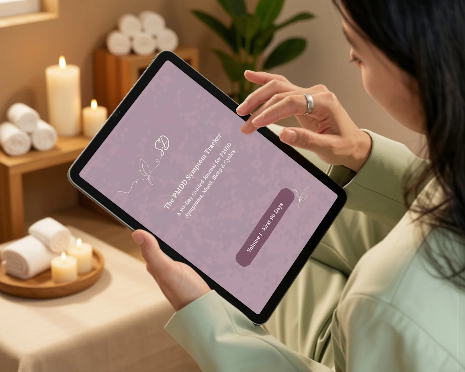 The PMDD Symptom Tracker shown on a tablet