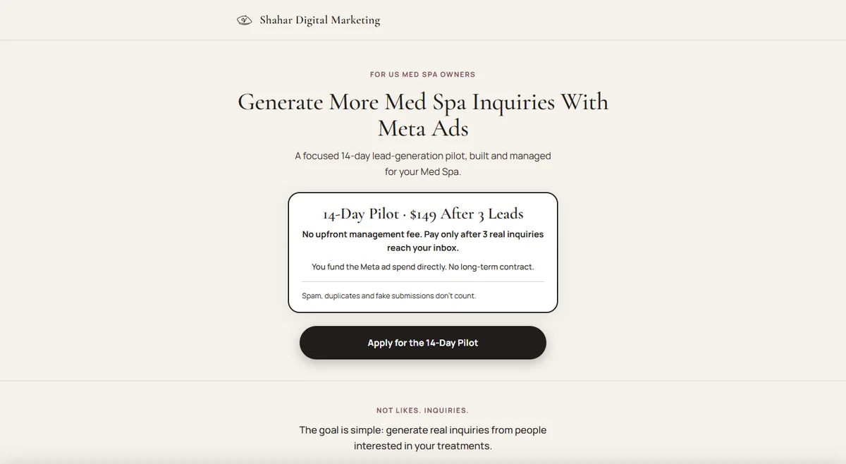 The English landing page: Generate more med spa inquiries with Meta ads