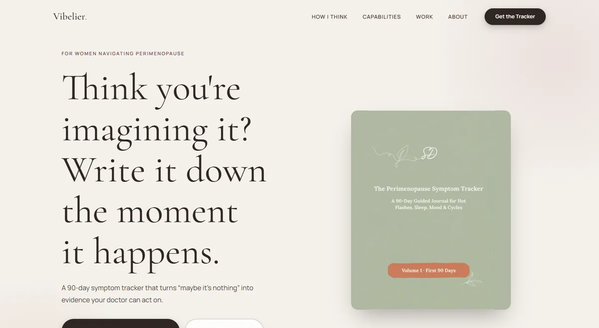 The Perimenopause Symptom Tracker landing page: Think you're imagining it? Write it down the moment it happens